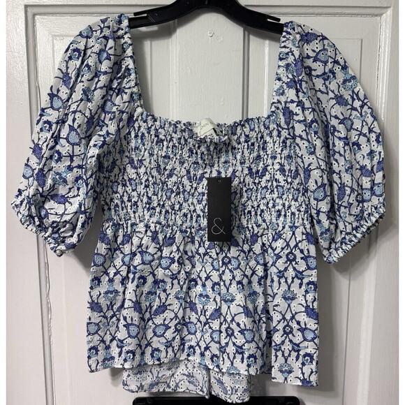 NWT Sachin Babi Blue Floral Eyelet “Millie Vine” Top & Shorts Set Size S - Picture 3 of 13